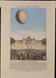 Jacques Alexandre Cesar Charles (1746-1823) und Nicolas Louis Robert (1761-1828) auf dem Champ de Mars in Paris, 27. August 1783